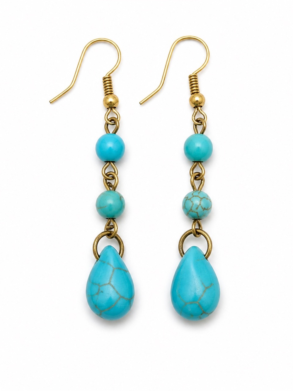 Turquoise Beaded Dangle Earrings | Gold Tone Boho Western